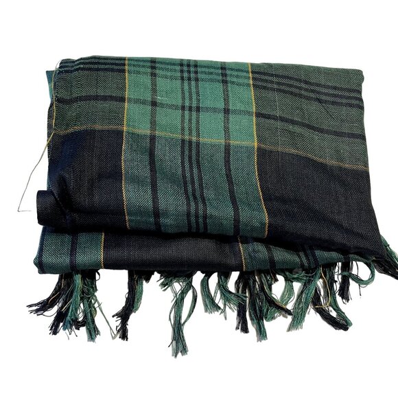 Mens Green Plaid Neck Scarf 34 x 36 Fringe u - Picture 2 of 4